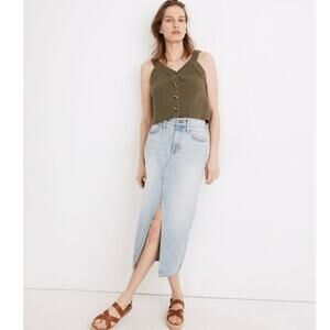 Madewell Rigid Denim A-Line Midi Skirt in Woodley Wash sz 28